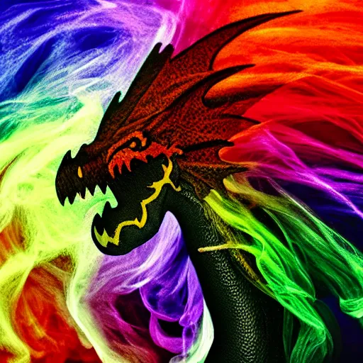 Image similar to multi color smoke with the small head of a smoke dragon, billowy, 8 k, 4 k