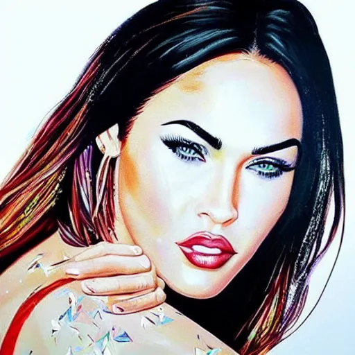 Prompt: “Megan Fox glitter paints paintings, ultra detailed portrait, 4k resolution”