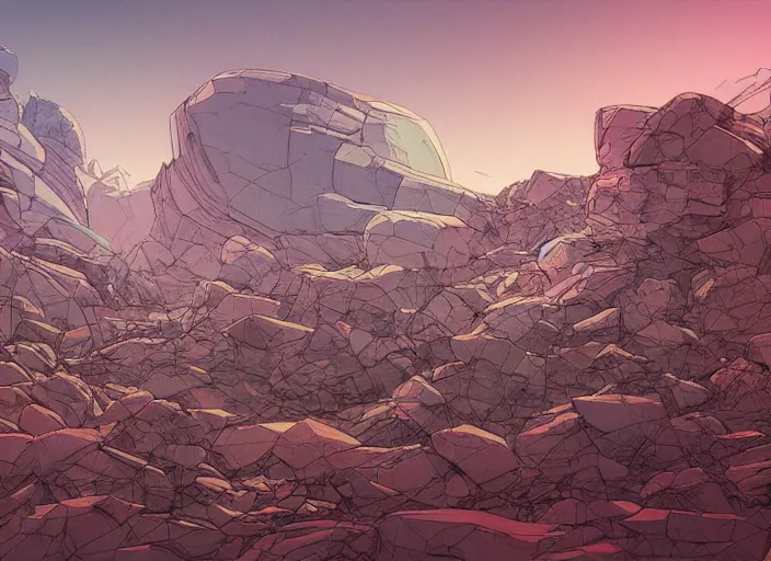 Image similar to abstract art with a theme on mineral rocks, empty world environment landscape. no people nor cars. sharp focus, cinematic pose, cinematic lighting, unreal engine render. art by josan gonzales and moebius and deathburger.