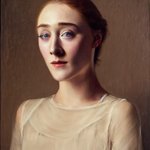 Image similar to a true-to-life portrait of Saoirse Ronan painted by John Collier