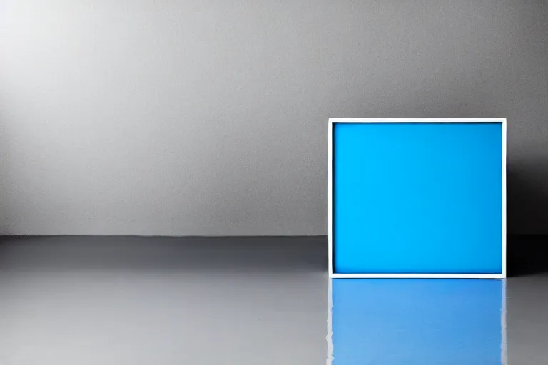 Image similar to single blue cube on white studio floor, soft light