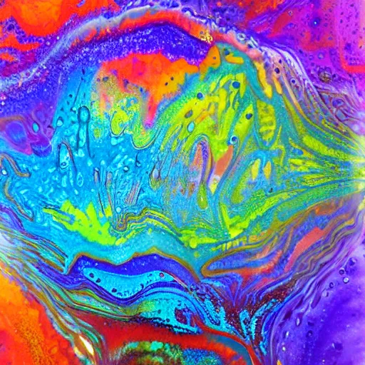 Image similar to acrylic pour painting, psychedelic, dreamy