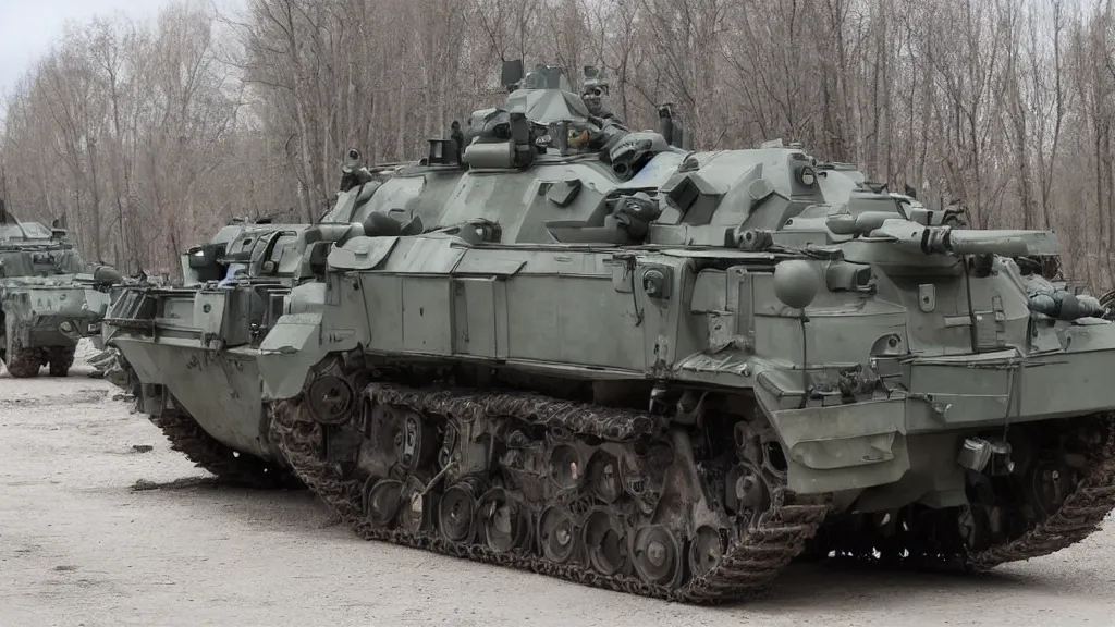 Prompt: A Ukrainian armored battle tractor with weapons