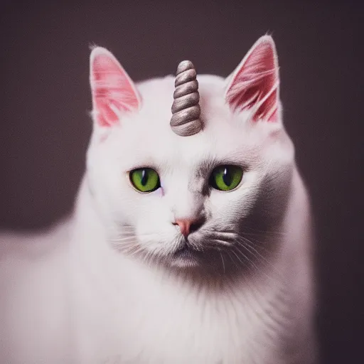 Image similar to portrait of cat unicorn, 5 0 mm soft room lighting