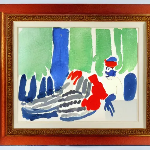 Prompt: a watercolor painting of where's wally, by matisse