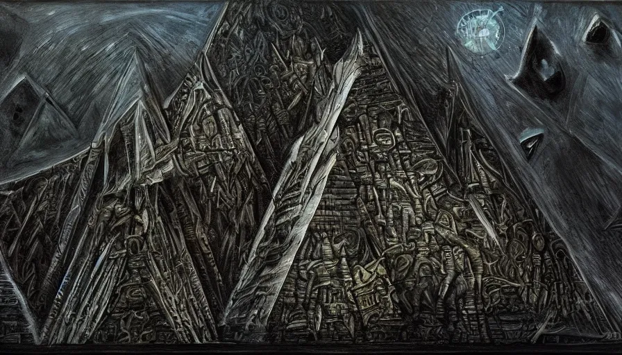 Prompt: pyramid giger style, detailed painting