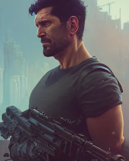 Image similar to highly detailed vfx portrait of the punisher, stephen bliss, unreal engine, greg rutkowski, loish, rhads, beeple, makoto shinkai and lois van baarle, ilya kuvshinov, rossdraws, tom bagshaw, alphonse mucha, global illumination, detailed and intricate environment