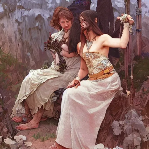 Image similar to Neanderthal wedding, original historical photo, highly detailed, sharp focus, illustration, by artgerm and greg rutkowski and alphonse mucha and loish and WLOP