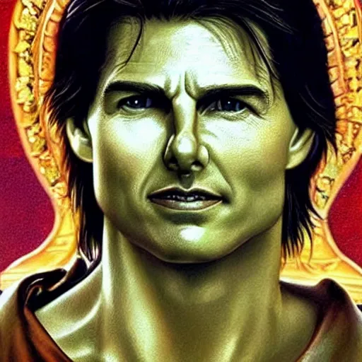 Image similar to hyperrealistic artwork depiction of Tom Cruise as the Hindu God Vishnu