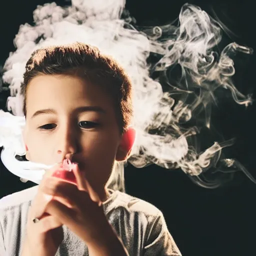 Image similar to child blowing rings of smoke out of their mouth