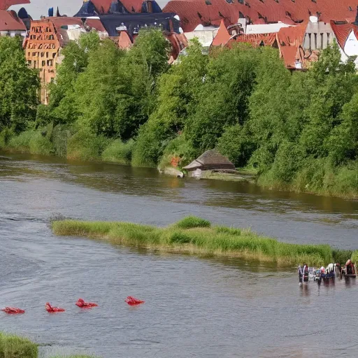Image similar to odra river running with blood and animal organs, high quality, informative press report photo 1 / 8 f