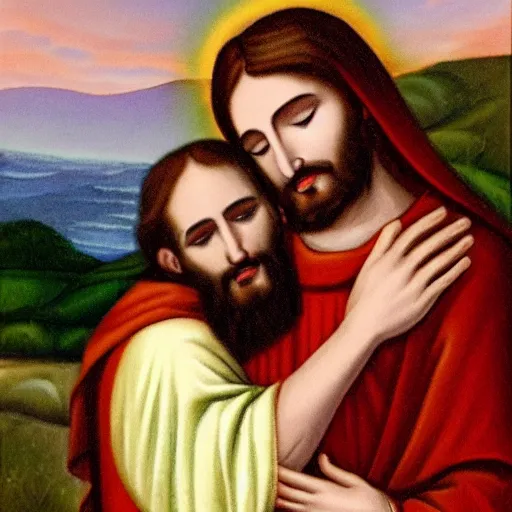 Prompt: jesus hugs a devotee