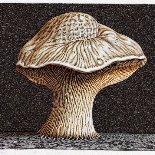 Image similar to a hybrid between a mushroom and a couch, insanely detailed, studio light, gustav dore, colored pencil