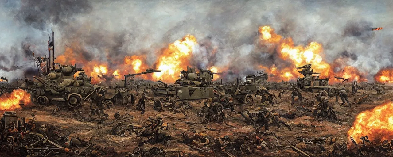 Prompt: a historical oil painting depicting the battle of mariupol 2022