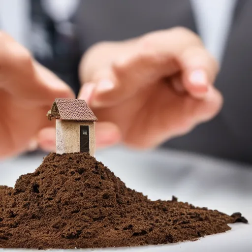 Prompt: real estate agent showing off houses made entirely of dirt