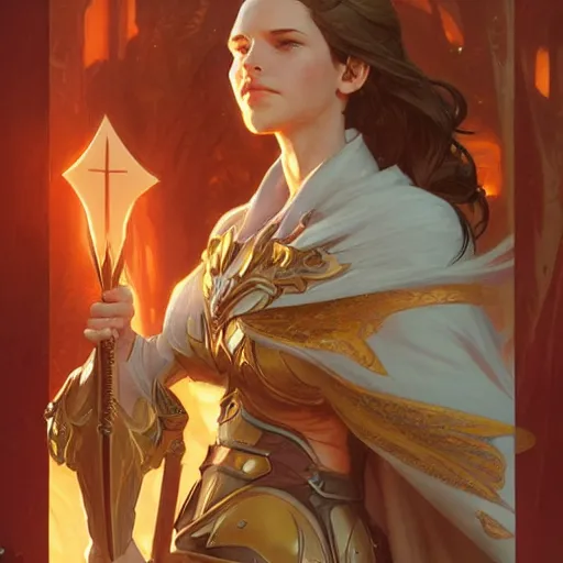 Image similar to female paladin, D&D, highly detailed, digital painting, artstation, concept art, sharp focus, illustration, cinematic lighting, art by artgerm and greg rutkowski and alphonse mucha