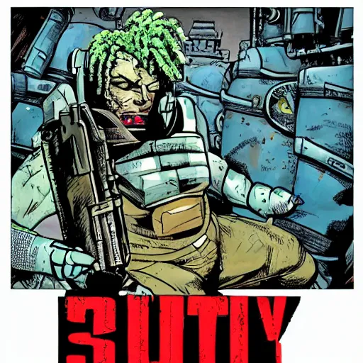 Prompt: sci - fi, dystopian bounty hunter, art by kevin eastman