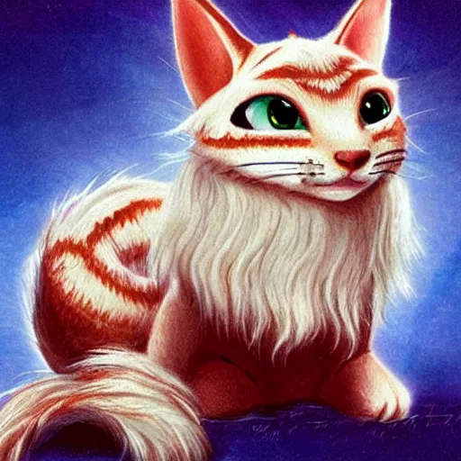 Image similar to luck dragon from never ending story but a cat