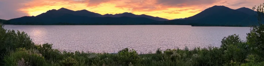 Prompt: sunset lake over the mountains