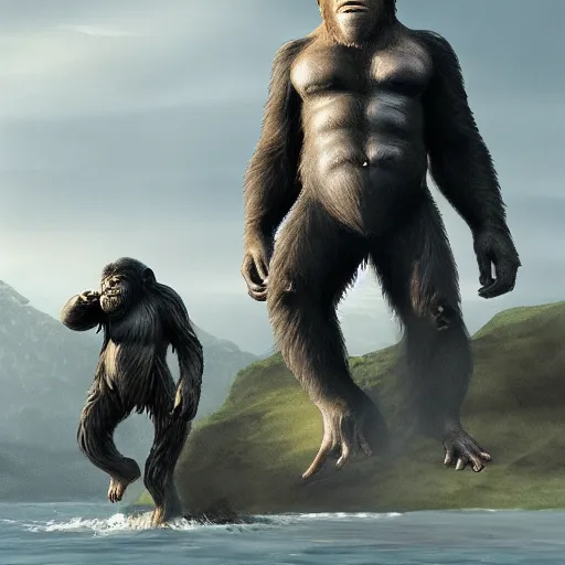 Image similar to planet of the apes meets king kong detailed concept art