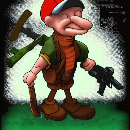 Image similar to Elmer Fudd from Loony Tunes in Doom, wearing green armor and helmet, killing demons, rip and tear, video game, highly detailed, trending on ArtStation