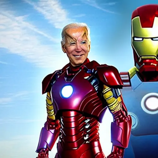 Image similar to joe biden in iron mans costume, amazing likeness. very detailed. hd. 4 k. intricate detail