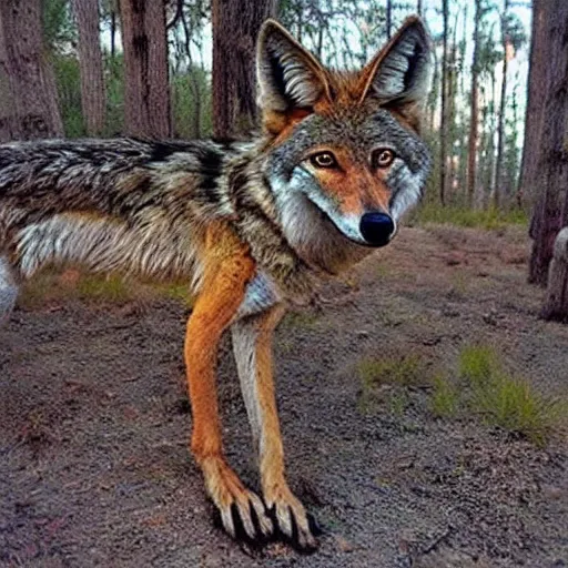 Image similar to “ skinwalker shapeshifter into a coyote in arizona, hyperrealistic ”