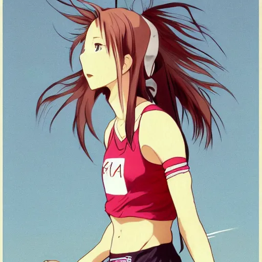 Image similar to a girl is running, sport clothing, anime style, long hair, hair down, symmetrical facial features, from yowamushi pedal, hyper realistic, octane, rule of thirds, extreme detail, detailed drawing, trending pixiv, realistic lighting, by alphonse mucha, greg rutkowski, sharp focus, backlit, high budget show, realistic anatomy