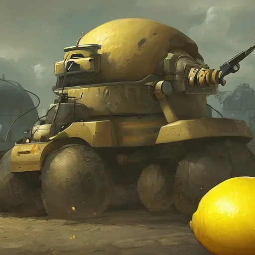 Prompt: giant lemon tank and gun, artstation