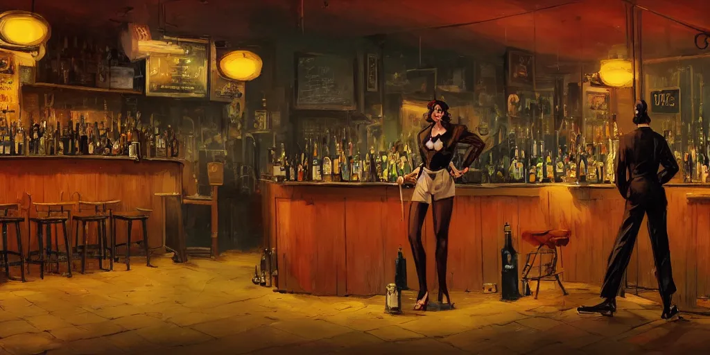 Image similar to a biped female rat is working at the bar of a 4 0 s jazz club, warm color palette, night time, dramatic lighting, noir film, character sheet, fine details, high contrast, blacksad, kim jung gi, greg rutkowski, trending on artstation, 8 k, front view, back view, ultra wide angle