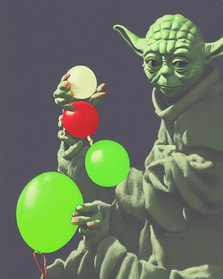 Prompt: yoda holding a green balloon in the tokyo suburbs by edward hopper and james gilleard, zdzislaw beksinski, highly detailed, trending on artstation, sigma 5 0, hyper realistic