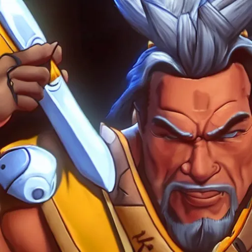 Prompt: a screenshot of arnold schwarzenegger as hanzo in overwatch