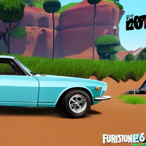 Image similar to a cartoon 1 9 7 0 datsun 2 4 0 z in fortnite, unreal engine