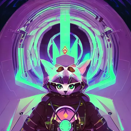 Prompt: an end of the universe will become a beginning for a new world of cyber cats, artstation hq, dark phantasy, stylized, symmetry, modeled lighting, detailed, expressive, retro futurism