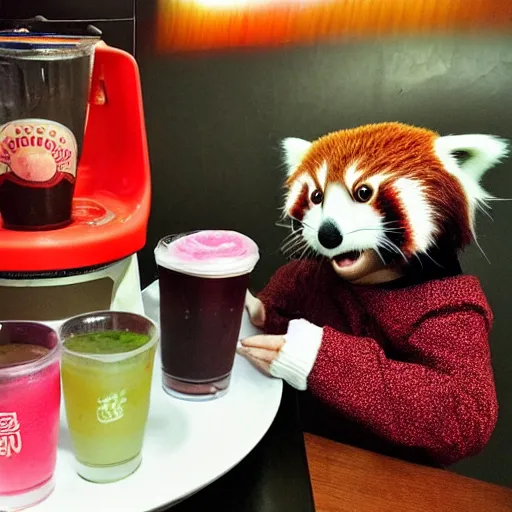 Image similar to Red Panda drinks Bubble Tea