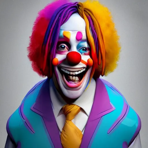 Image similar to Portrait of a colorful happy joyful funny clown, artstation, cgsociety, masterpiece