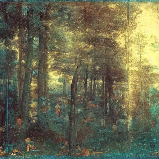 Image similar to a blue and golden forest, daguerreotype by pontormo, by gustave moreau, by Bosch, art noveau, highly detailed, strong lights, liminal, eerie, Bright pastel colors, octane render, 8k,