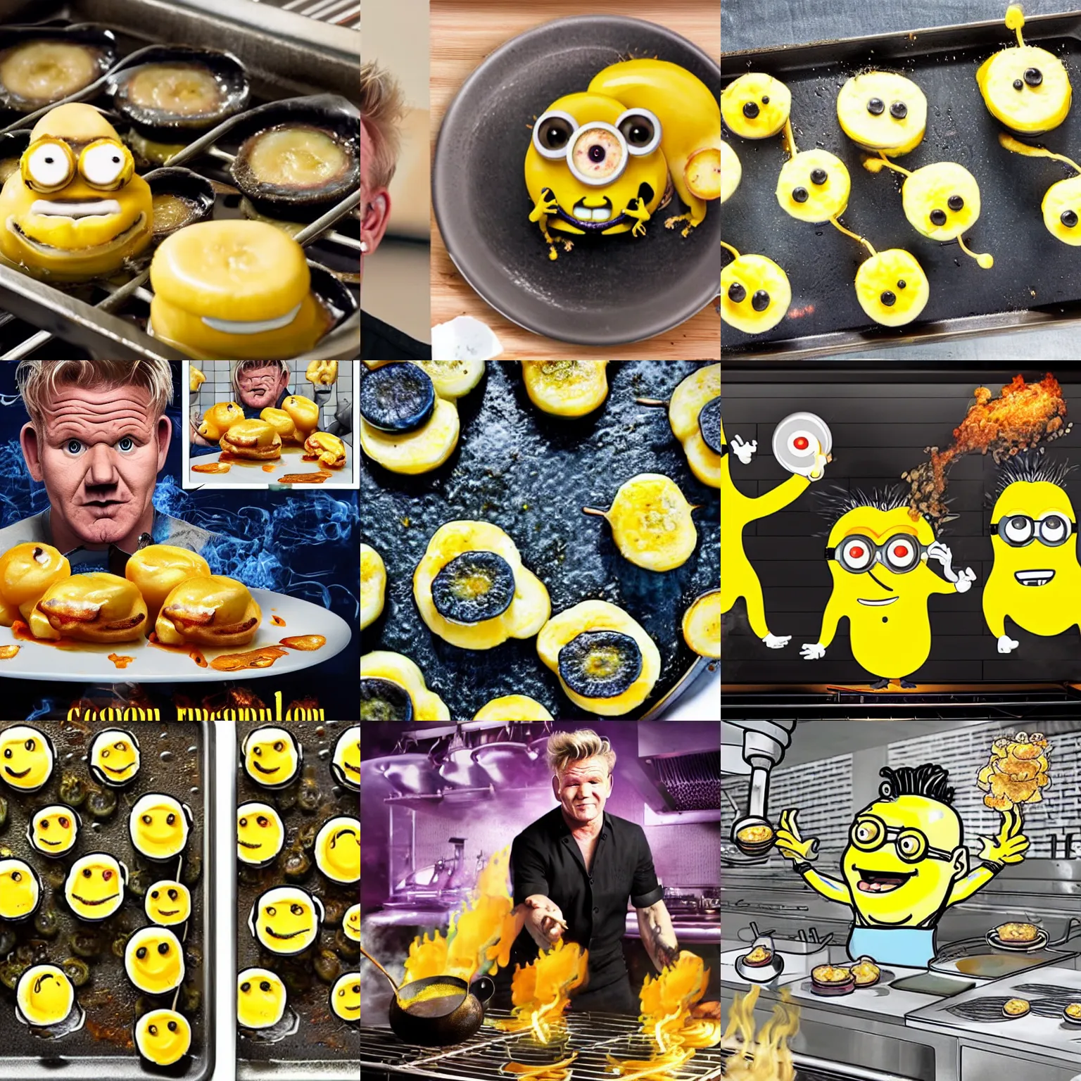 Prompt: Gordon Ramsay frying minions, highly detailed