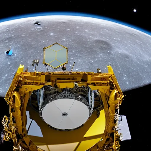 Image similar to james webb telescope taking a picture of the moon with earth in the background