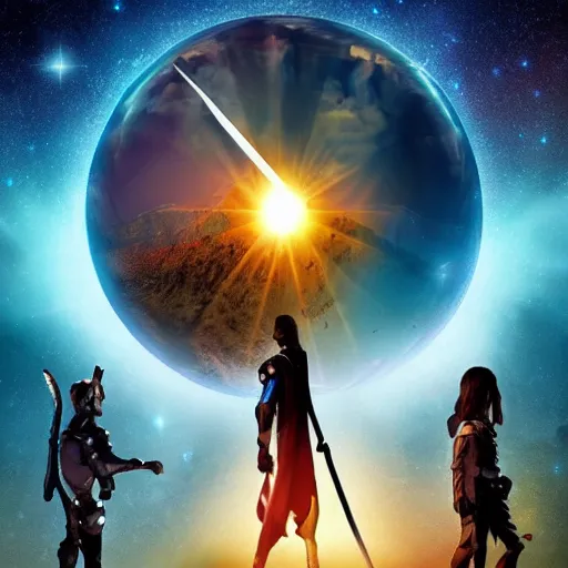 Prompt: epic sword and planet movie poster