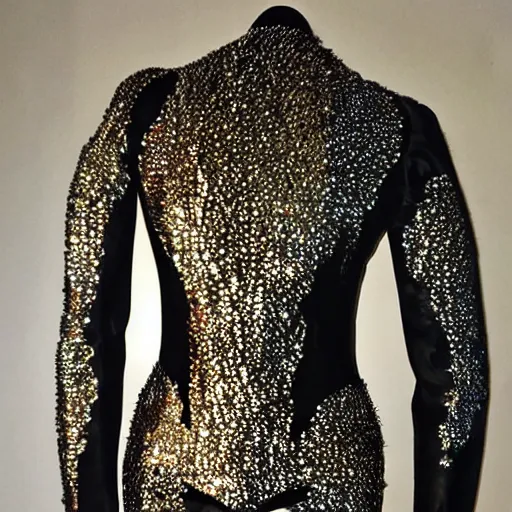 Prompt: a shapeless human in a full body suit. made of mother of pearl. sheen and shimmer. super intricate. photorealistic. inspired by nick cave's sound suits. award winning
