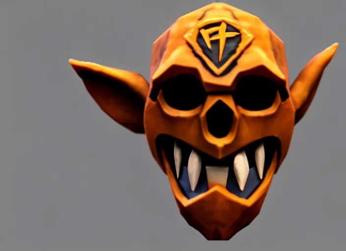 Image similar to hooded skull, with oni face mask, stylized stl, 3 d render, activision blizzard style, hearthstone style, crash bandicoot artstyle