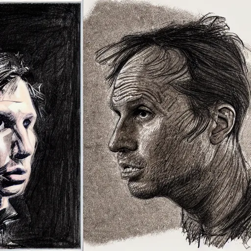 Prompt: a realistic yet scraggly portrait sketch of the side profile of a stern and sophisticated alex kapranos, trending on artstation, intricate details, in the style of frank auerbach, in the style of sergio aragones, in the style of martin ansin, in the style of david aja, in the style of mattias adolfsson