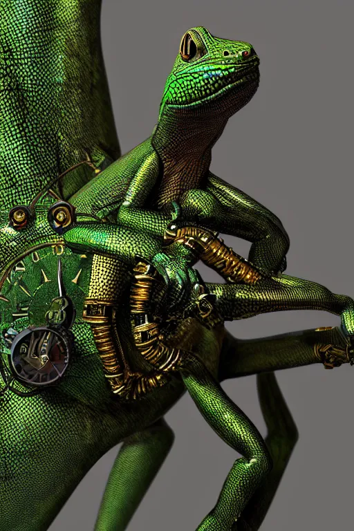 Image similar to green lizard eubeofar, style steampunk, cycle render