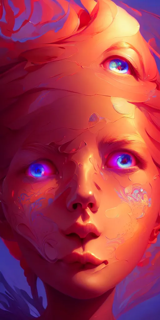 Image similar to hyper detailed ultra sharp of a beautiful fractal face ’ s. behance hd by jesper ejsing, by rhads, makoto shinkai and lois van baarle, ilya kuvshinov, rossdraws radiating a glowing aura global illumination ray tracing hdr, 8 k