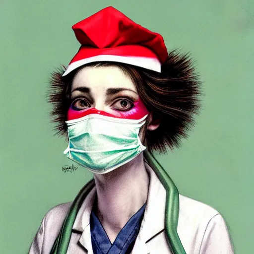 Image similar to clowncore pastel punk young hospital nurse wearing stylish uniform. detailed, portrait, 8 k, artwork by jean - baptiste monge