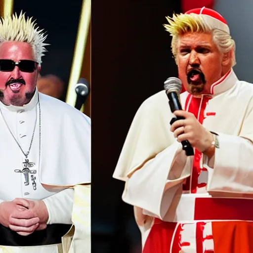 Prompt: guy fieri dressed as the pope is blessing trump supporters, the crowd is filled with muppets, award winning photo,