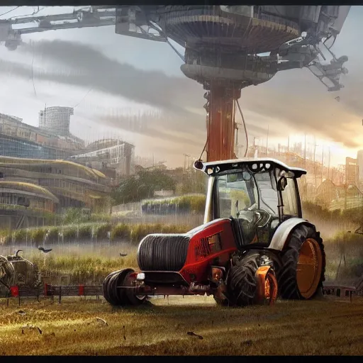 Prompt: agricultural machinery as a world leader, cyberpunk, machine revolution, matte painting, trending on artstation