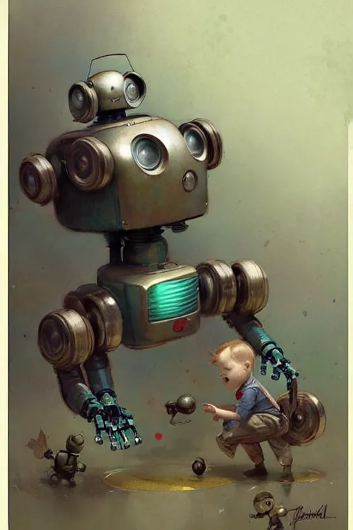 Image similar to childrens book layout ( ( ( ( ( 1 9 5 0 s robot, robert kinoshita, android. muted colors. ) ) ) ) ) by jean - baptiste monge, tom lovell!!!!!!!!!!!!!!!!!!!!!!!!!!!!!!