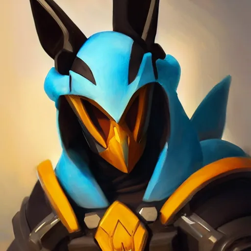 Image similar to greg manchess portrait painting of partially armored lucario as overwatch character, medium shot, asymmetrical, profile picture, organic painting, sunny day, matte painting, bold shapes, hard edges, street art, trending on artstation, by huang guangjian, gil elvgren, ruan jia, greg rutkowski, gaston bussiere